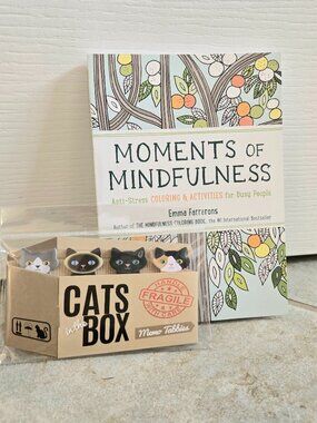 NEW coloring book moments of mindfulness and kitty cat sticky tabs
